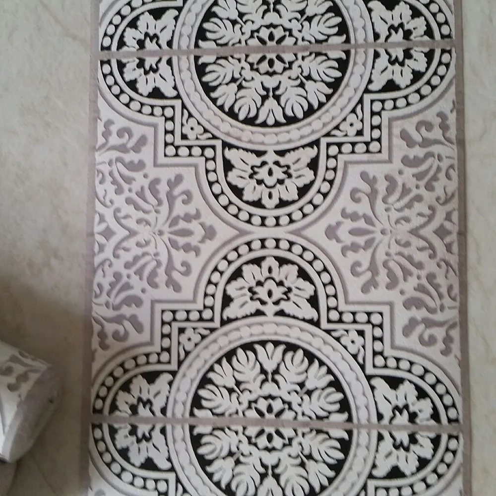 Wallpaper Border Boho Farmhouse Tile Gray & White OPEN ROLL
